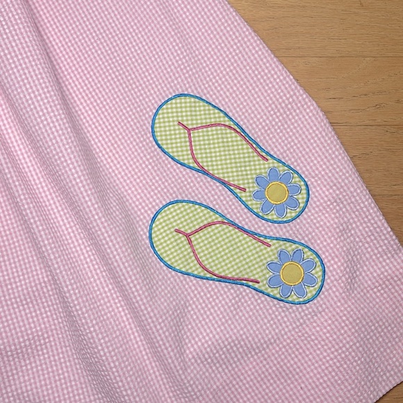 ROSALINA COLLECTION EUC Gingham Seersucker Embroidered Appliqué Flip Flop Dress - Picture 2 of 2